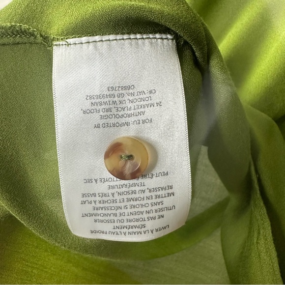 Anthropologie Maeve Kalas Henley Olive Green 3/4 Sleeve Round Neck Blouse SZ M - Picture 16 of 16